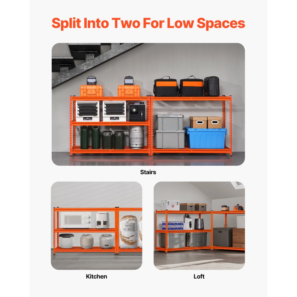 VEVOR Storage Shelves, 2500 lbs, 5 Tier Heavy Duty Garage Shelving, 18" D x 48" W x 72" H Adjustable Metal Shelves for Industrial Shelving Unit Utility Shelf, for Kitchen, Warehouse, Basement, Orange