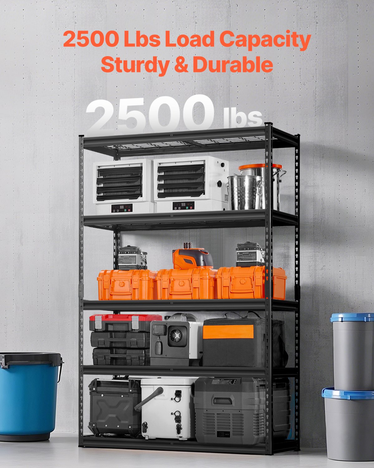 VEVOR Storage Shelves, 1134 kg, 5 Tier Heavy Duty Garage Shelving, 457.2 x 1219.2 x 1828.8 mm Adjustable Metal Shelves for Industrial Shelving Unit Utility Shelf, for Kitchen, Warehouse, Basement