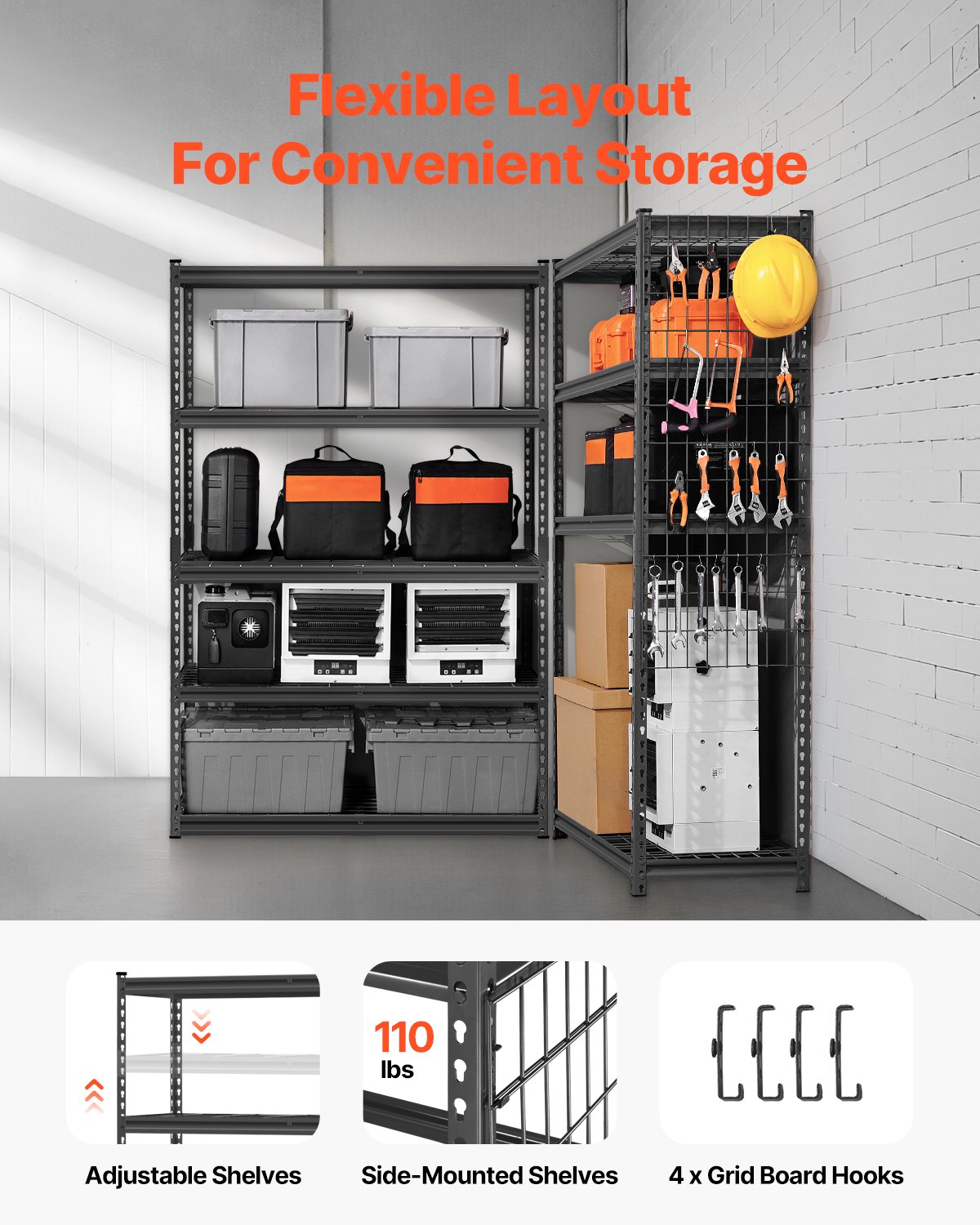 VEVOR Storage Shelves, 1134 kg, 5 Tier Heavy Duty Garage Shelving, 457.2 x 1219.2 x 1828.8 mm Adjustable Metal Shelves for Industrial Shelving Unit Utility Shelf, for Kitchen, Warehouse, Basement