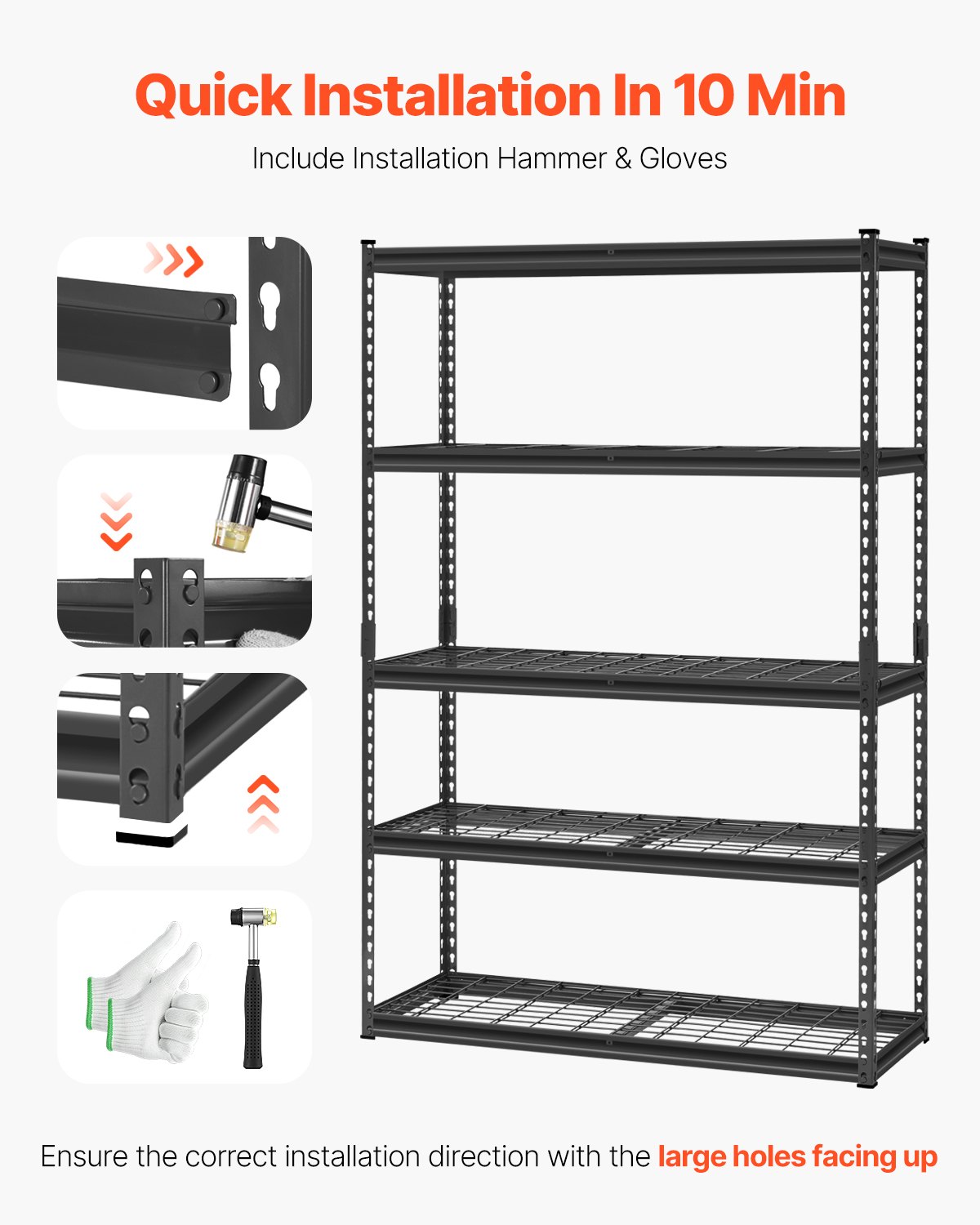 VEVOR Storage Shelves, 1134 kg, 5 Tier Heavy Duty Garage Shelving, 457.2 x 1219.2 x 1828.8 mm Adjustable Metal Shelves for Industrial Shelving Unit Utility Shelf, for Kitchen, Warehouse, Basement