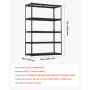 VEVOR Storage Shelves, 3000 lbs, 5 Tier Heavy Duty Garage Shelving, 20" D x 48" W x 72" H Adjustable Metal Shelves for Industrial Shelving Unit Utility Shelf, for Kitchen, Warehouse, Basement, Black