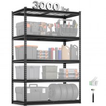 VEVOR Storage Shelves, 3000 lbs, 5 Tier Heavy Duty Garage Shelving, 24" D x 48" W x 72" H Adjustable Metal Shelves for Industrial Shelving Unit Utility Shelf, for Kitchen, Warehouse, Basement, Black