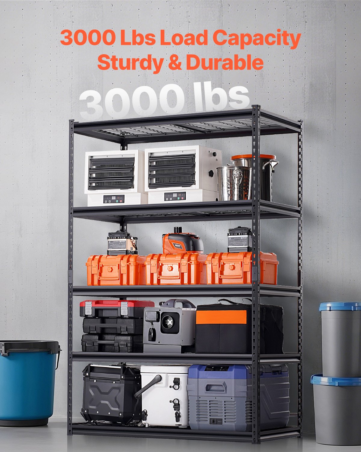 VEVOR Storage Shelves, 1361 kg, 5 Tier Heavy Duty Garage Shelving, 609.6 x 1219.2 x 1828.8 mm Adjustable Metal Shelves for Industrial Shelving Unit Utility Shelf, for Kitchen, Warehouse, Basement