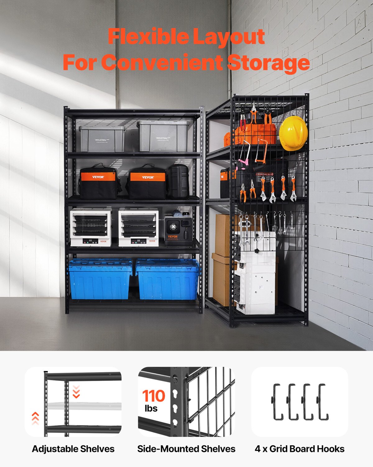 VEVOR Storage Shelves, 1361 kg, 5 Tier Heavy Duty Garage Shelving, 609.6 x 1219.2 x 1828.8 mm Adjustable Metal Shelves for Industrial Shelving Unit Utility Shelf, for Kitchen, Warehouse, Basement