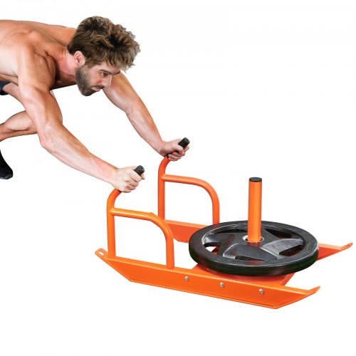 VEVOR Weight Training Pull Sled, Fitness Strength Speed Training Sled with Handle, Steel Power Sled Workout Equipment for Athletic Exercise & Speed Improvement, Fit for 2.5&5 cm Weight Plate, Orange
