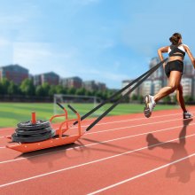 VEVOR Weight Training vetokelkka, Fitness Strength Nopeusharjoittelukelkka kahvalla, Teräksiset Power Sled -harjoituslaitteet urheiluharjoituksiin ja nopeuden parantamiseen, sopii 1" ja 2" painolevylle, oranssi