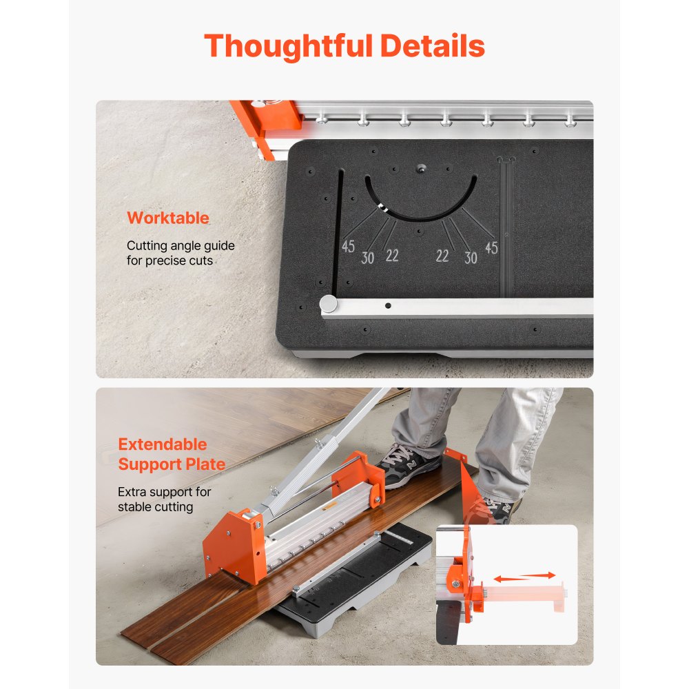 VEVOR 304.8mm Vinyl Floor Cutter, 16mm Thick Laminate Flooring Cutter with Upgraded Labor-Saving Aluminum-Alloy Lever, Telescoping Support Plate, Cuts Engineered Wood, LVT, VCT, SPC, LVP, WPC