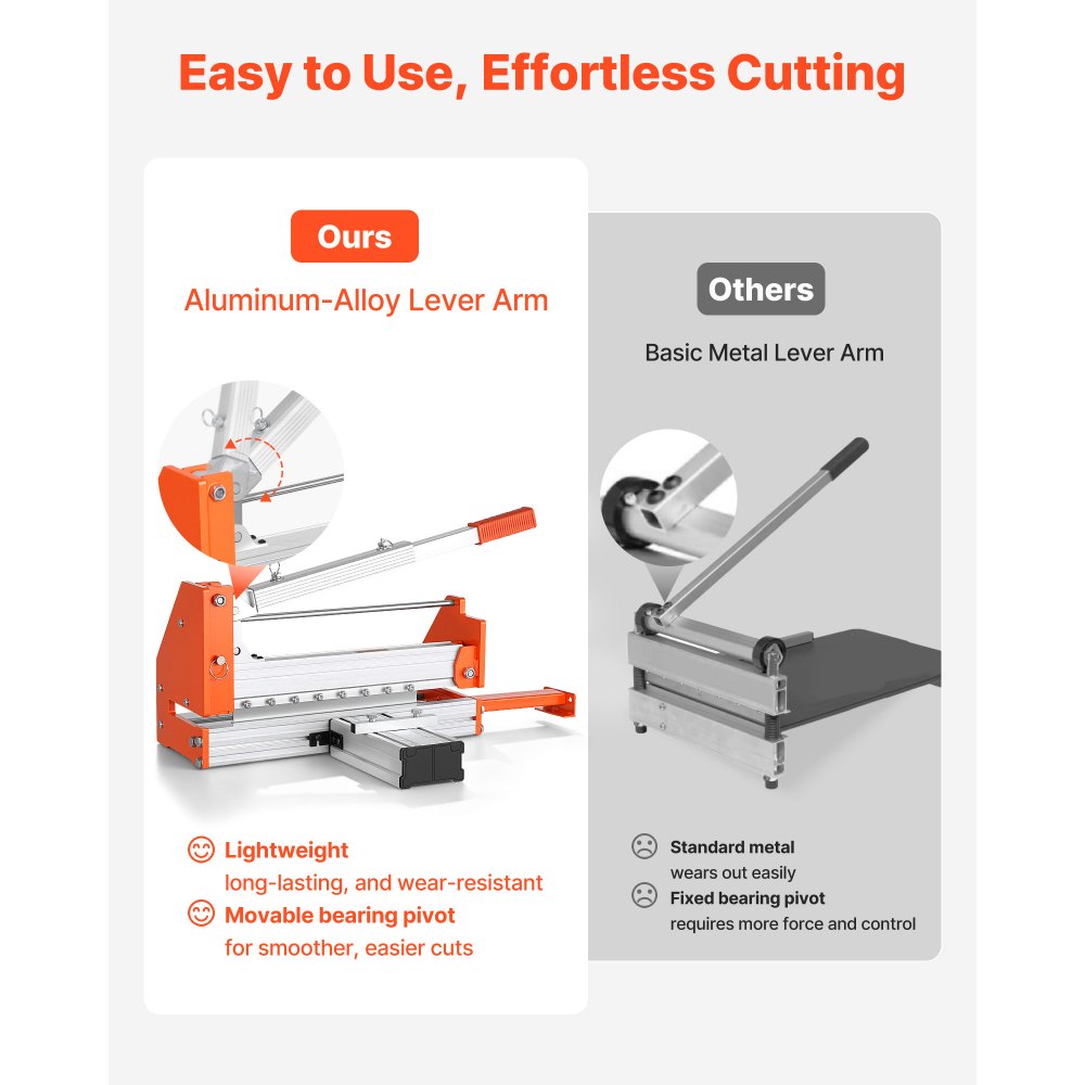 VEVOR 304.8mm Vinyl Floor Cutter, 12mm Thick Laminate Flooring Cutter with Upgraded Labor-Saving Aluminum-Alloy Lever, Telescoping Support Plate, Cuts Certain Engineered Wood, LVT, VCT, SPC, LVP, WPC