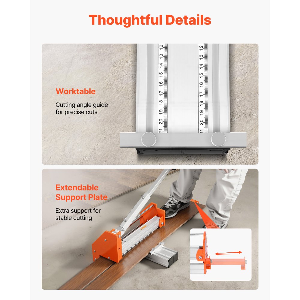 VEVOR 304.8mm Vinyl Floor Cutter, 12mm Thick Laminate Flooring Cutter with Upgraded Labor-Saving Aluminum-Alloy Lever, Telescoping Support Plate, Cuts Certain Engineered Wood, LVT, VCT, SPC, LVP, WPC