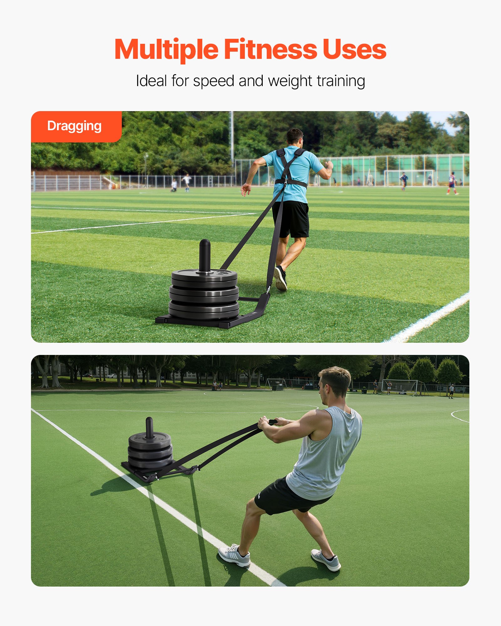 VEVOR Vektslede, Stålkraftslede, Fitness Styrketreningsslede for Atletisk Trening Fartsforbedring, Treningsutstyr med Sele, Kompatibel med 25/51 mm Vektskiver, Svart