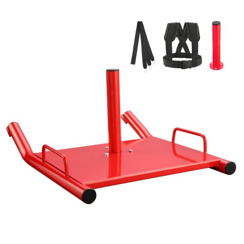 VEVOR Weight Training Pull Sled, Fitness Strength Speed Training Sled, Steel Power Sled Workout Equipment for Athletic Exercise and Speed Improvement, Suitable for 5 cm Weight Plate, Red