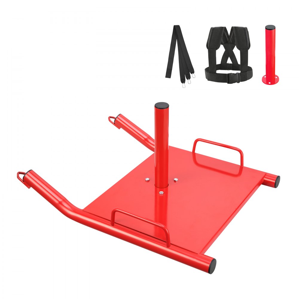 VEVOR Weight Training Pull Sled, Fitness Strength Speed Training Sled, Steel Power Sled Workout Equipment for Athletic Exercise and Speed Improvement, Suitable for 2" Weight Plate, Red