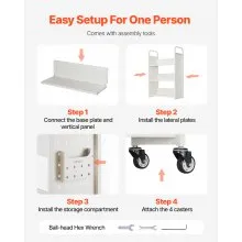 VEVOR 3-Tier Rolling Book Cart Single Sided L-Shaped Shelves Book Truck in White