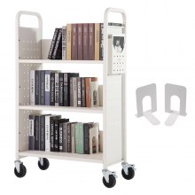 VEVOR Book Cart, 330 lbs Library Cart, 31.1" x 15.2" x 49.2" Rolling Book Cart, Single Sided L-Shaped Flat Shelves with 4-Inch Lockable Wheels for Home Shelves Office and School, Book Truck in White