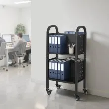 VEVOR 2-Tier Rolling Book Cart Double Sided L-Shaped Shelves Book Truck in Black