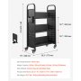 VEVOR Rolling Library Book Cart, 330 lbs Capacity, 30.3 x 15 x 48.0-Inch Library Cart, Single Sided L-Shaped Shelves with 3-Inch Lockable Wheels, Book Truck for Home Shelves Office and School, Black