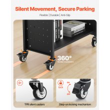 VEVOR 3-Tier Rolling Book Cart Single Sided L-Shaped Shelves Book Truck in Black