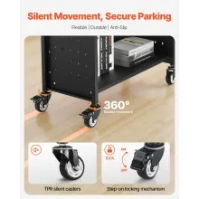 VEVOR 3-Tier Rolling Book Cart Single Sided L-Shaped Shelves Book Truck in Black