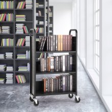 Καλάθι βιβλίων VEVOR, 330 lbs Library Cart, 31,1" x 15,2" x 49,2" Rolling Book Cart, Επίπεδα ράφια σε σχήμα L μονής όψης με ρόδες που κλειδώνουν 4 ιντσών για ράφια σπιτιού γραφείου και σχολείου, φορτηγό βιβλίων σε μαύρο χρώμα