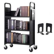 VEVOR Book Cart, 330 lbs Library Cart, 31.1" x 15.2" x 49.2" Rolling Book Cart, Single Sided L-Shaped Flat Shelves with 4-Inch Lockable Wheels for Home Shelves Office and School, Book Truck in Black