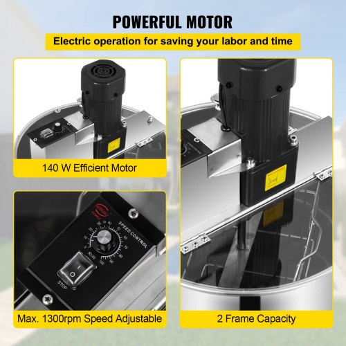 VEVOR Electric Honey Extractor Separator 2 Frame Bee Extractor Stainless Steel Honeycomb Spinner Crank. Beekeeping Extraction Apiary Centrifuge Equipment