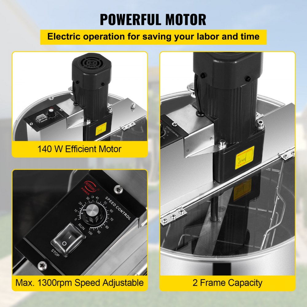 VEVOR Extractor de miel eléctrico, separador, Extractor de abejas de 2 marcos, manivela giratoria de panal de acero inoxidable. Equipo centrífugo para apiario de extracción apícola