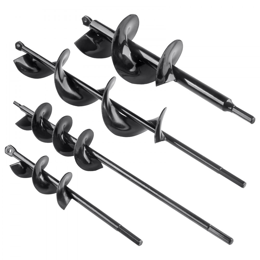 VEVOR Auger Drill Bits for Planting Set of 4, Garden Auger Drill Bit, Spiral Drill Bit for Post Hole Digger, Bulbs Planting & Holes Digging, for 3/8" Hex Drive Drill
