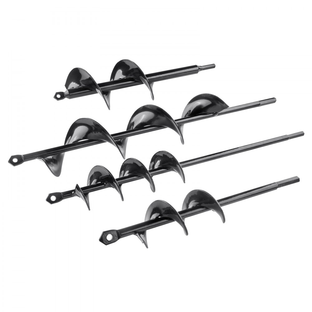 VEVOR Auger Drill Bits for Planting Set of 4, Garden Auger Drill Bit, Spiral Drill Bit for Post Hole Digger, Bulbs Planting & Holes Digging, for 3/8" Hex Drive Drill