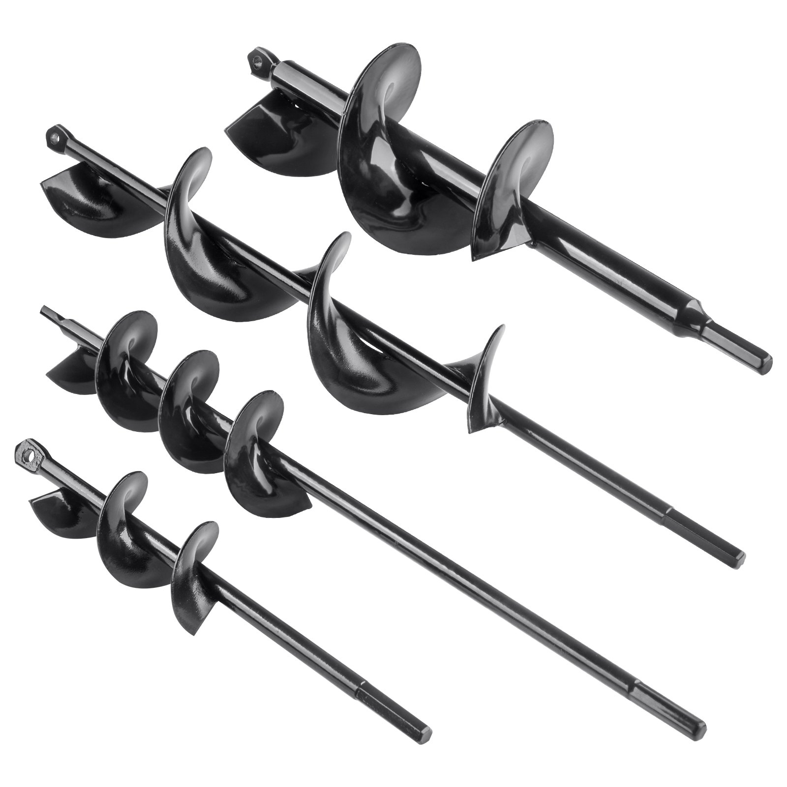 VEVOR Auger Drill Bits for Planting Set of 4, Garden Auger Drill Bit, Spiral Drill Bit for Post Hole Digger, Bulbs Planting & Holes Digging, for 3/8" Hex Drive Drill