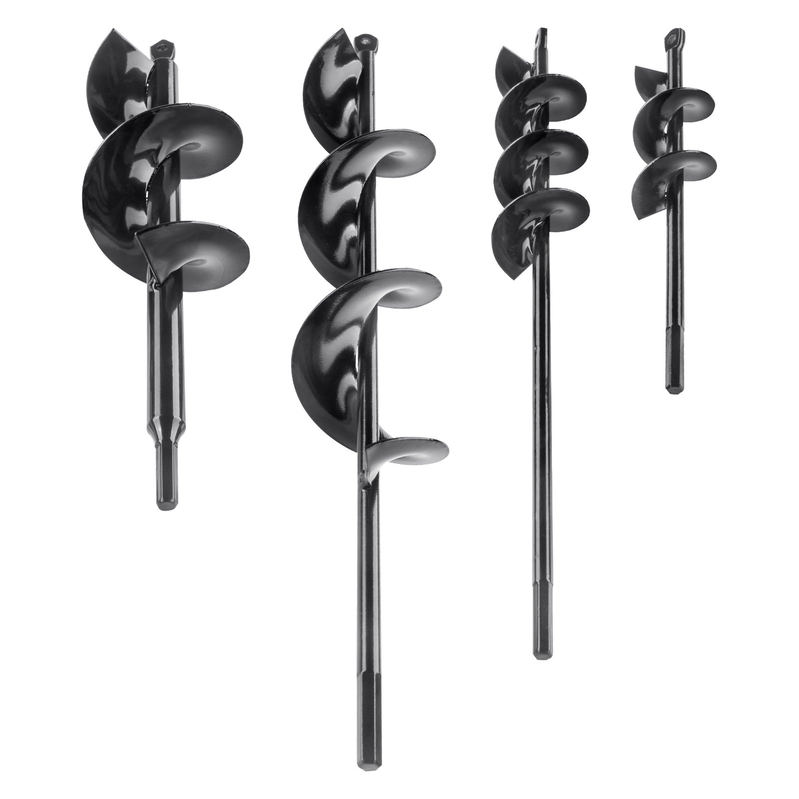VEVOR Auger Drill Bits for Planting Set of 4, Garden Auger Drill Bit, Spiral Drill Bit for Post Hole Digger, Bulbs Planting & Holes Digging, for 3/8" Hex Drive Drill