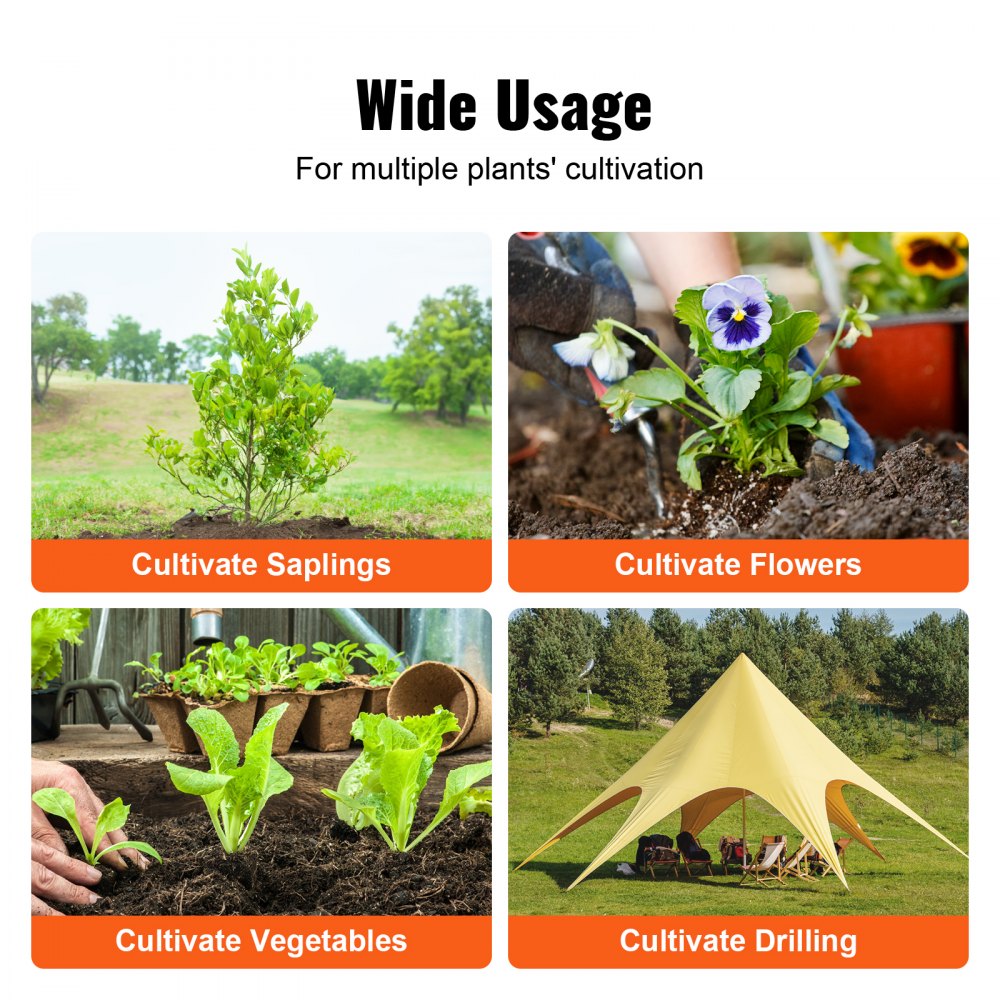 wide usage of VEVOR auger drill bits for saplings, flowers, vegetables, and tent installation.