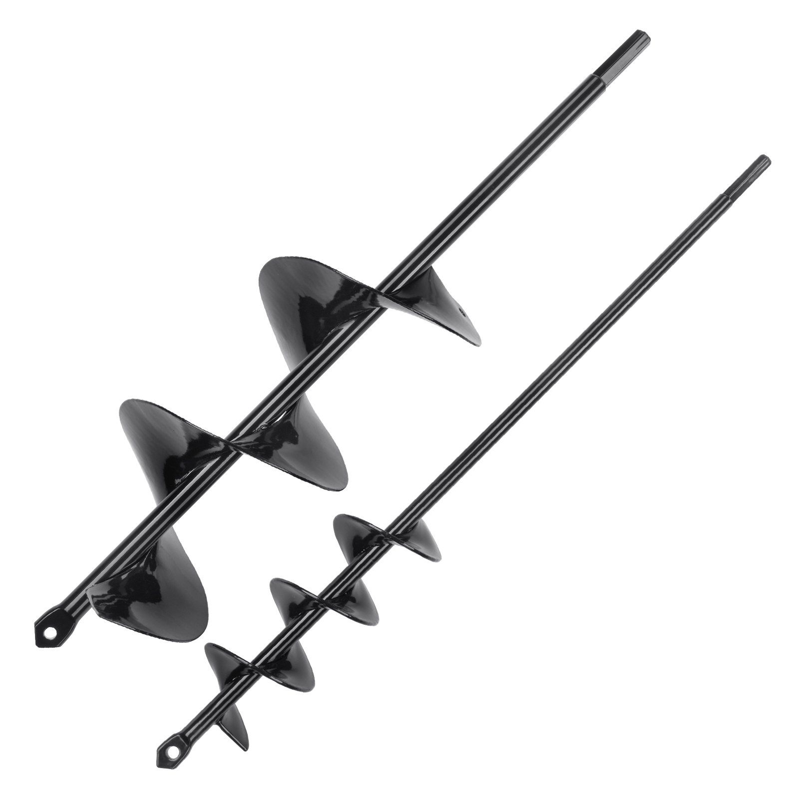 black VEVOR auger drill bits with sharp spiral blades on white background.