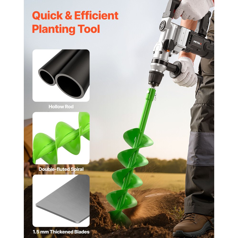 VEVOR Auger Drill Bit for Planting, Ø3.94" x 31.1" Spiral Drill Bit, Compatible with 0.78" ID Drive Drills, Heavy Duty Bulb Planter Tool, Post Hole Drilling Attachments for Garden Digger Fence