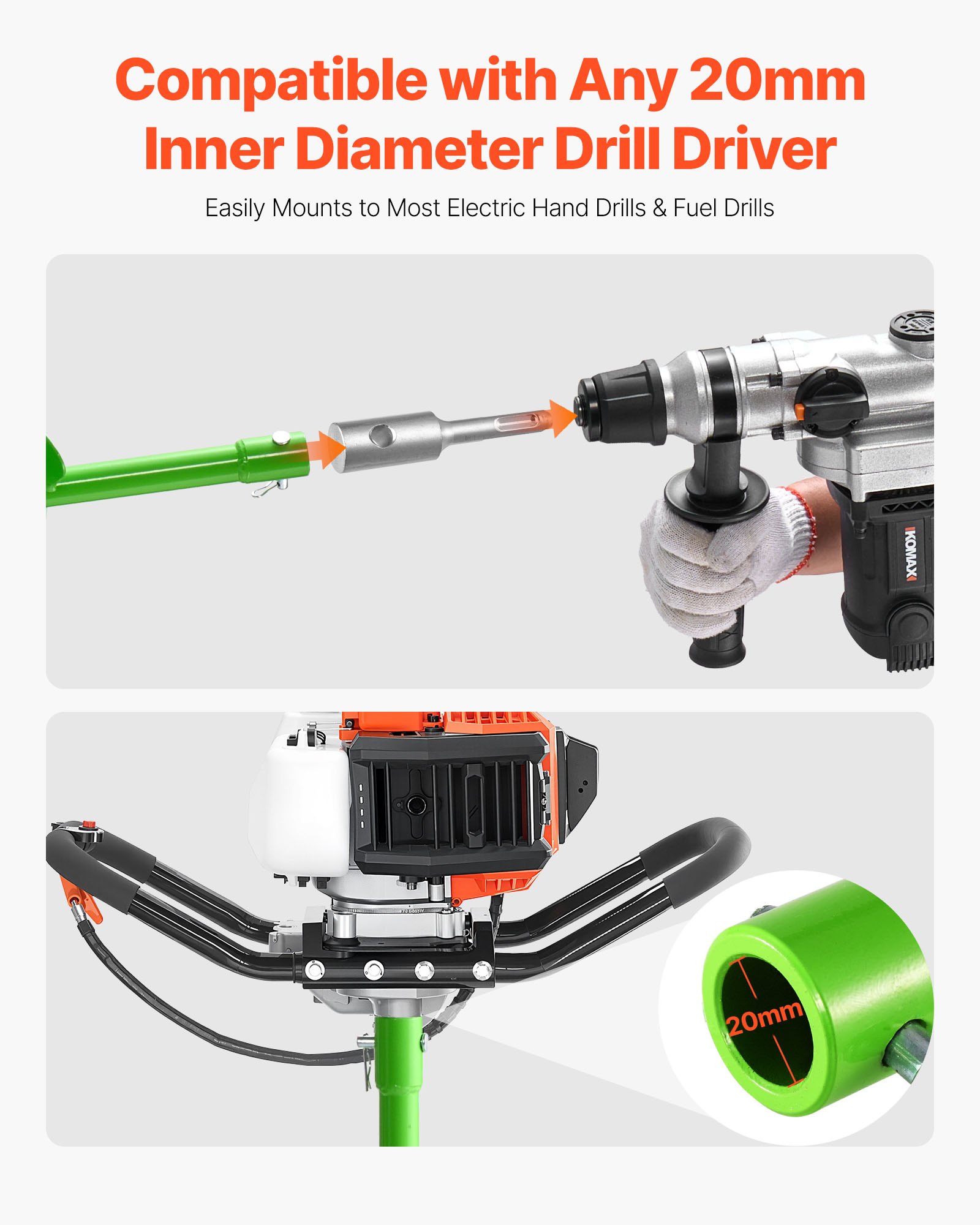 VEVOR Auger Drill Bit for Planting, Ø3.94" x 31.1" Spiral Drill Bit, Compatible with 0.78" ID Drive Drills, Heavy Duty Bulb Planter Tool, Post Hole Drilling Attachments for Garden Digger Fence