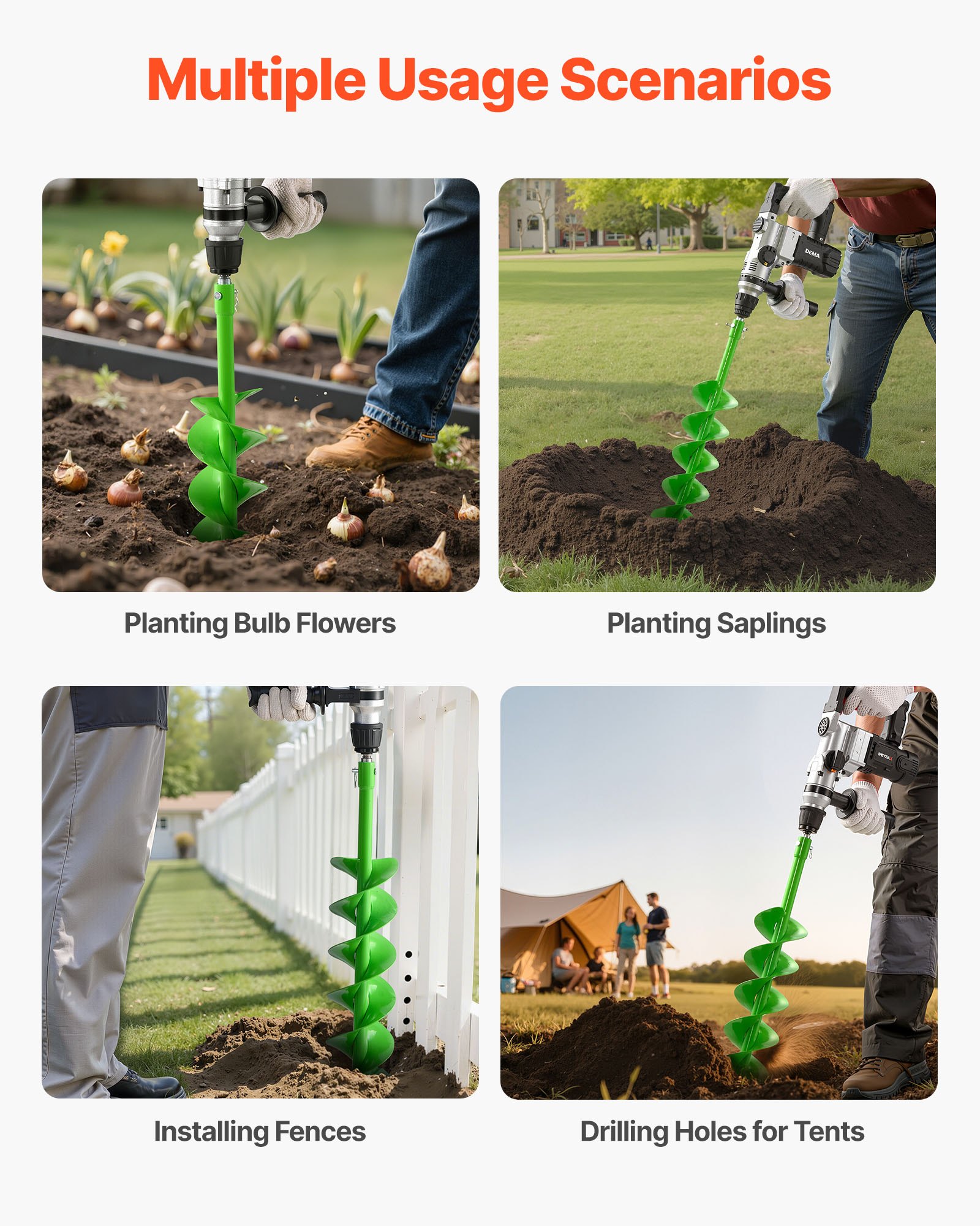 VEVOR Auger Drill Bit for Planting, 100 x 790 mm Spiral Drill Bit, Compatible with 20mm ID Drive Drills, Heavy Duty Bulb Planter Tool, Post Hole Drilling Attachments for Garden Digger Fence