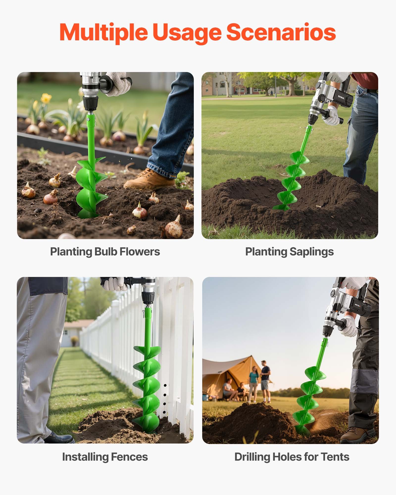 VEVOR Auger Drill Bit for Planting, Ø4.72" x 31.1" Spiral Drill Bit, Compatible with 0.78" ID Drive Drills, Heavy Duty Bulb Planter Tool, Post Hole Drilling Attachments for Garden Digger Fence