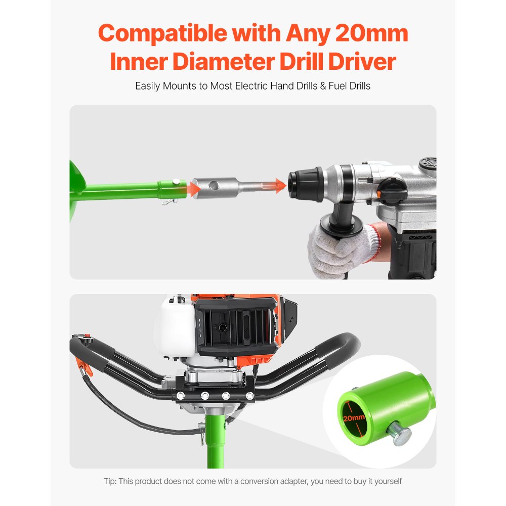 VEVOR Auger Drill Bit for Planting, 150 x 800 mm Spiral Drill Bit, Compatible with 20mm ID Drive Drills, Heavy Duty Bulb Planter Tool, Post Hole Drilling Attachments for Garden Digger Fence