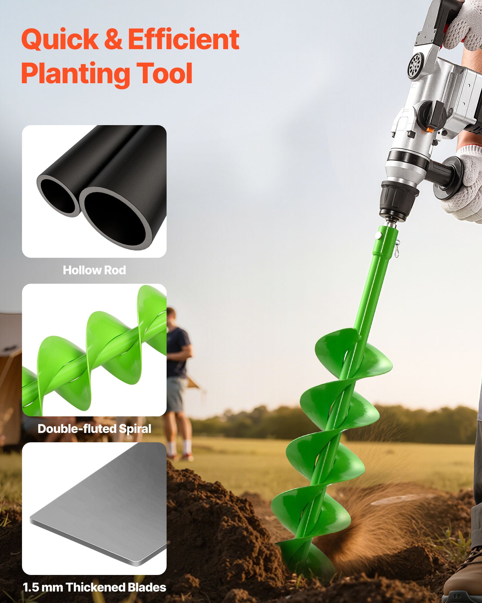 VEVOR Auger Drill Bit for Planting, 150 x 800 mm Spiral Drill Bit, Compatible with 20mm ID Drive Drills, Heavy Duty Bulb Planter Tool, Post Hole Drilling Attachments for Garden Digger Fence