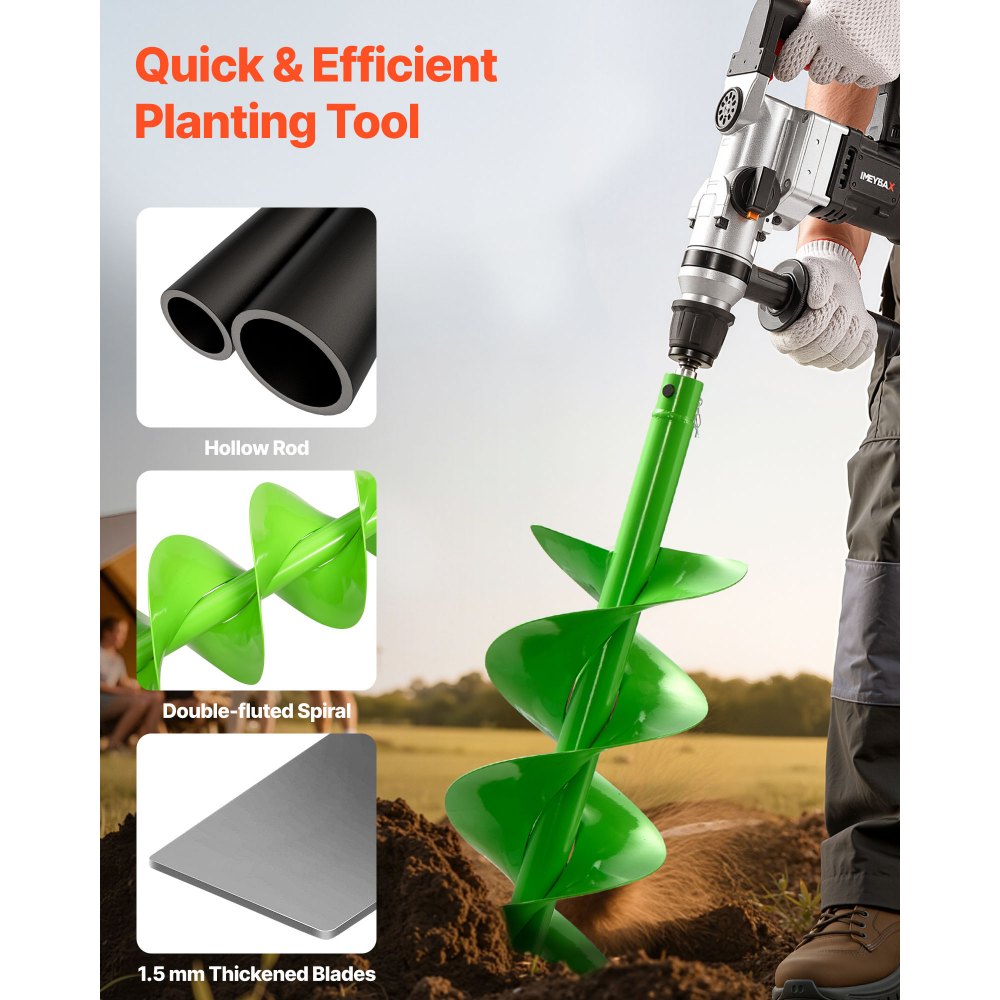 VEVOR Auger Drill Bit for Planting,  200 x 790 mm Spiral Drill Bit, Compatible with 20mm ID Drive Drills, Heavy Duty Bulb Planter Tool, Post Hole Drilling Attachments for Garden Digger Fence