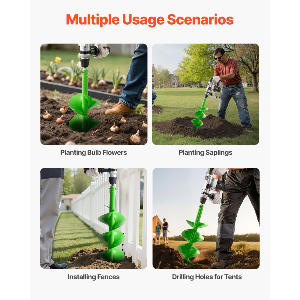 VEVOR Auger Drill Bit for Planting,  200 x 790 mm Spiral Drill Bit, Compatible with 20mm ID Drive Drills, Heavy Duty Bulb Planter Tool, Post Hole Drilling Attachments for Garden Digger Fence