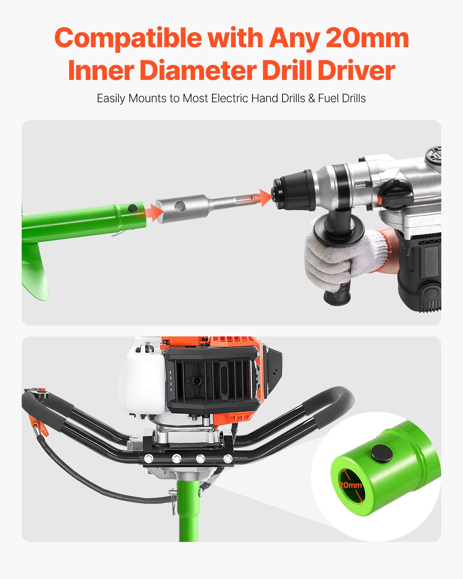 VEVOR skruebor for planting, 200 x 790 mm spiralbor, kompatibel med bor med 20 mm ID-feste, kraftig verktøy for plantekasse, stolpehullboreutstyr for hagegravergjerde