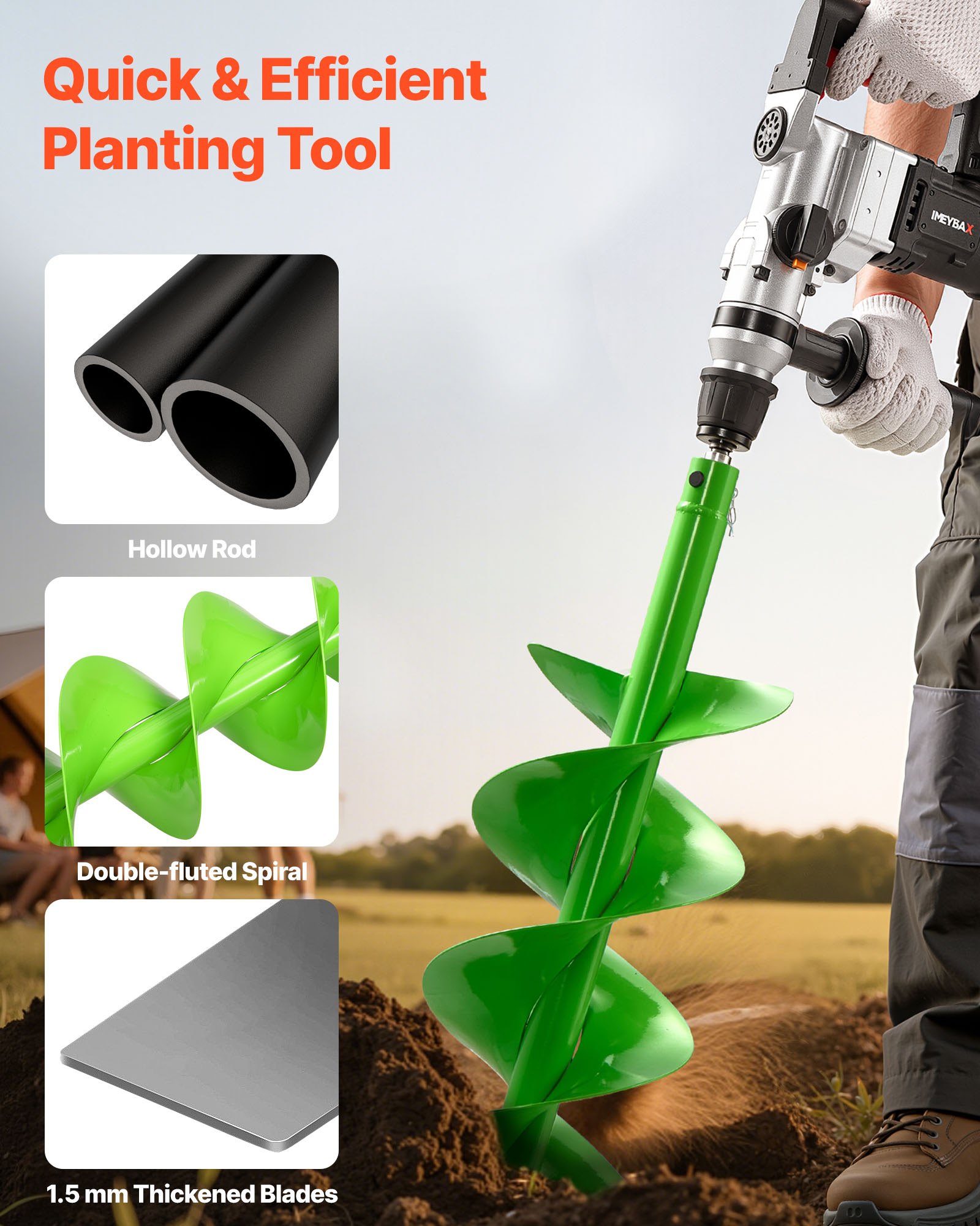 VEVOR Auger Drill Bit for Planting,  200 x 790 mm Spiral Drill Bit, Compatible with 20mm ID Drive Drills, Heavy Duty Bulb Planter Tool, Post Hole Drilling Attachments for Garden Digger Fence