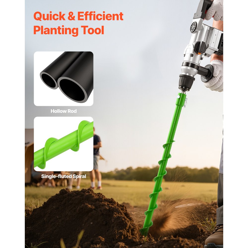 VEVOR Auger Drill Bit for Planting, Ø1.57" × 31.1" Spiral Drill Bit, Compatible with 0.78" ID Drive Drills, Heavy Duty Bulb Planter Tool, Post Hole Drilling Attachments for Garden Digger Fence