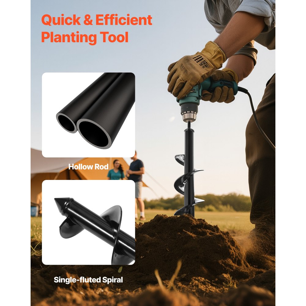 VEVOR Auger Drill Bit for Planting, Ø3.15" x 11.42" Spiral Drill Bit, for 3/8'' Hex Drive Drills, Heavy Duty Bulb Planter Tool, Hole Drilling Attachments for Garden Post Hole Digger Fence Digging