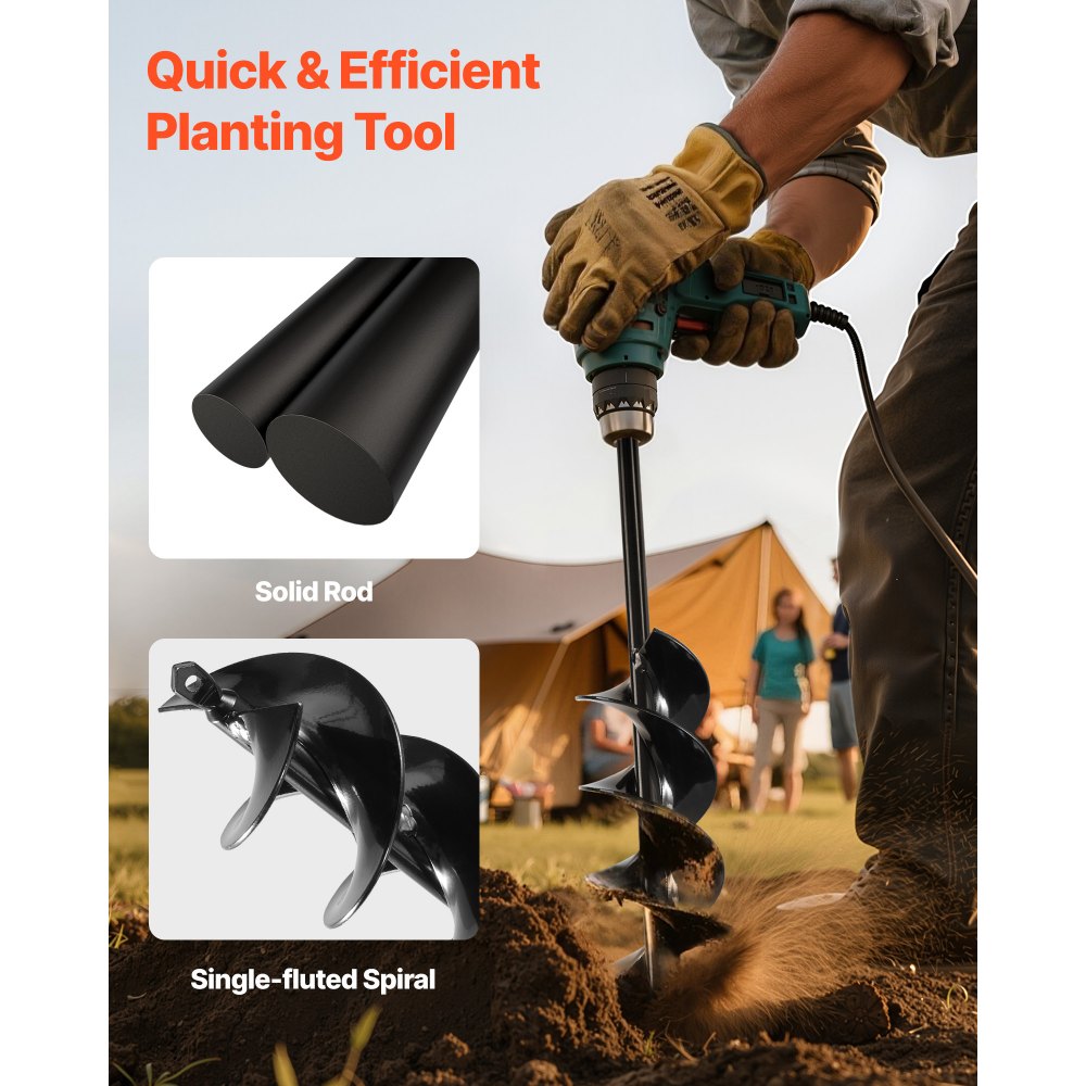VEVOR Auger Drill Bit for Planting, Ø3.15" × 16.1" Spiral Drill Bit, for 3/8'' Hex Drive Drills, Heavy Duty Bulb Planter Tool, Hole Drilling Attachments for Garden Post Hole Digger Fence Digging