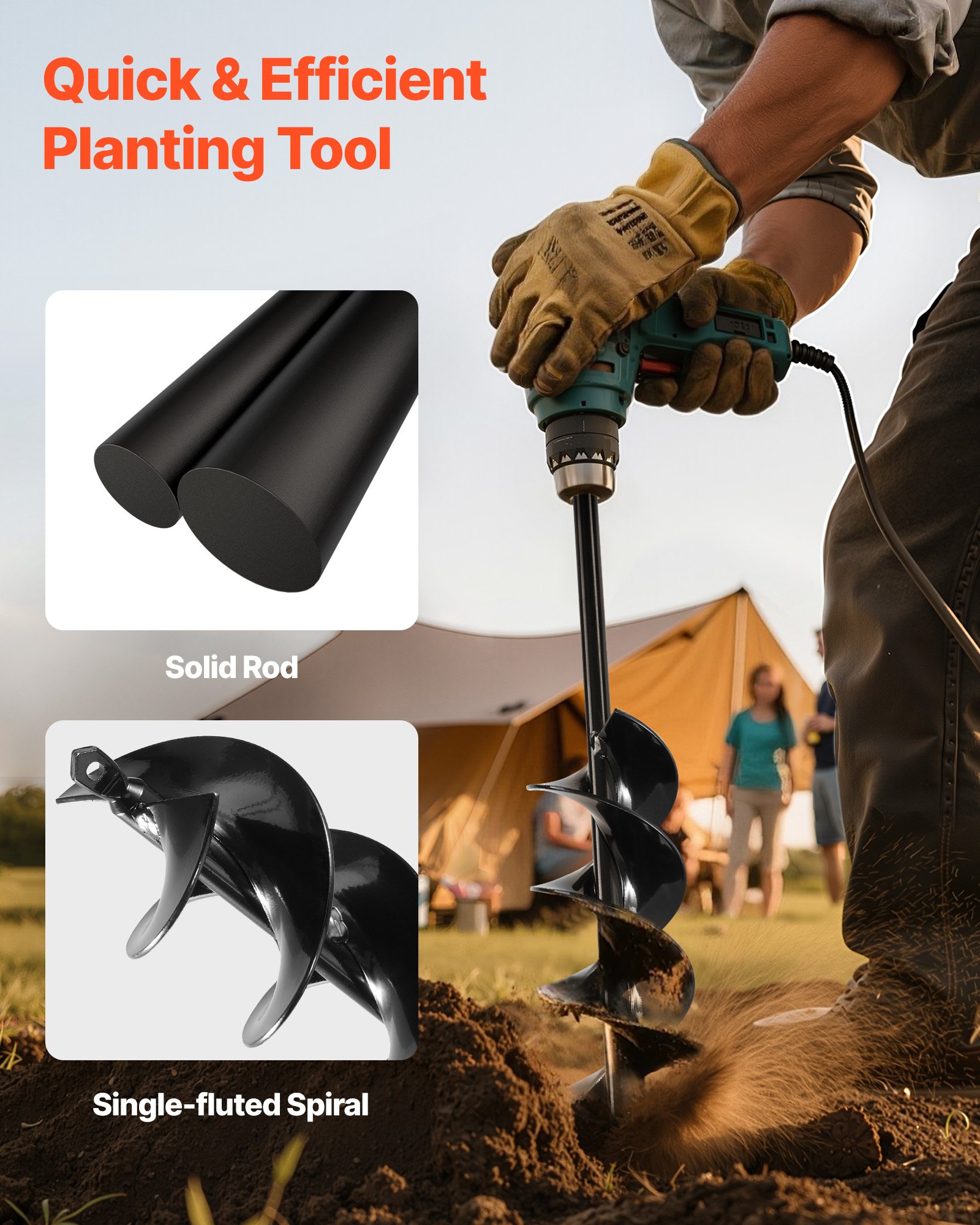 VEVOR Auger Drill Bit for Planting, Ø3.15" × 16.1" Spiral Drill Bit, for 3/8'' Hex Drive Drills, Heavy Duty Bulb Planter Tool, Hole Drilling Attachments for Garden Post Hole Digger Fence Digging