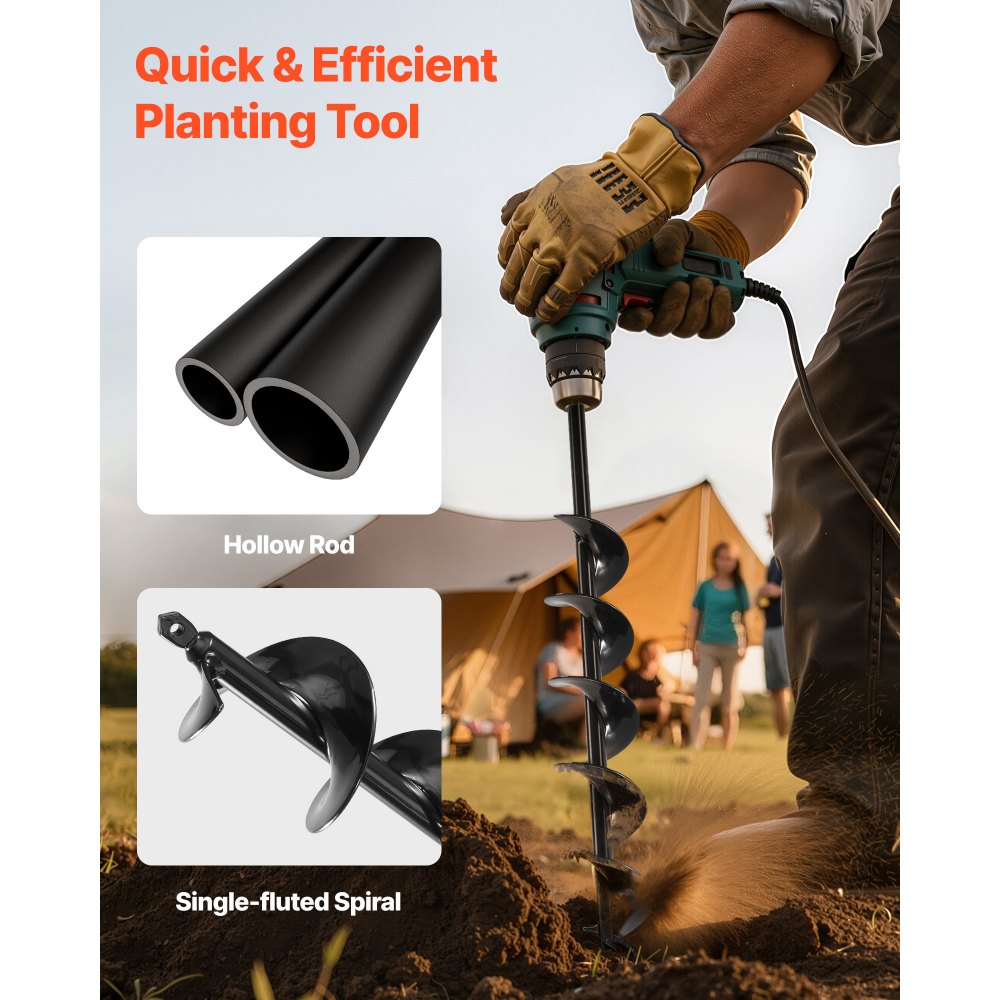 VEVOR Auger Drill Bit for Planting, Ø3.15" x 23.62" Spiral Drill Bit, for 3/8'' Hex Drive Drills, Heavy Duty Bulb Planter Tool, Hole Drilling Attachments for Garden Post Hole Digger Fence Digging