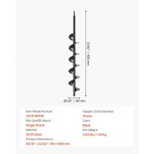 VEVOR Auger Drill Bit 3.15 x 23.6 in Earth Spiral Post Hole Digger Planter Tool