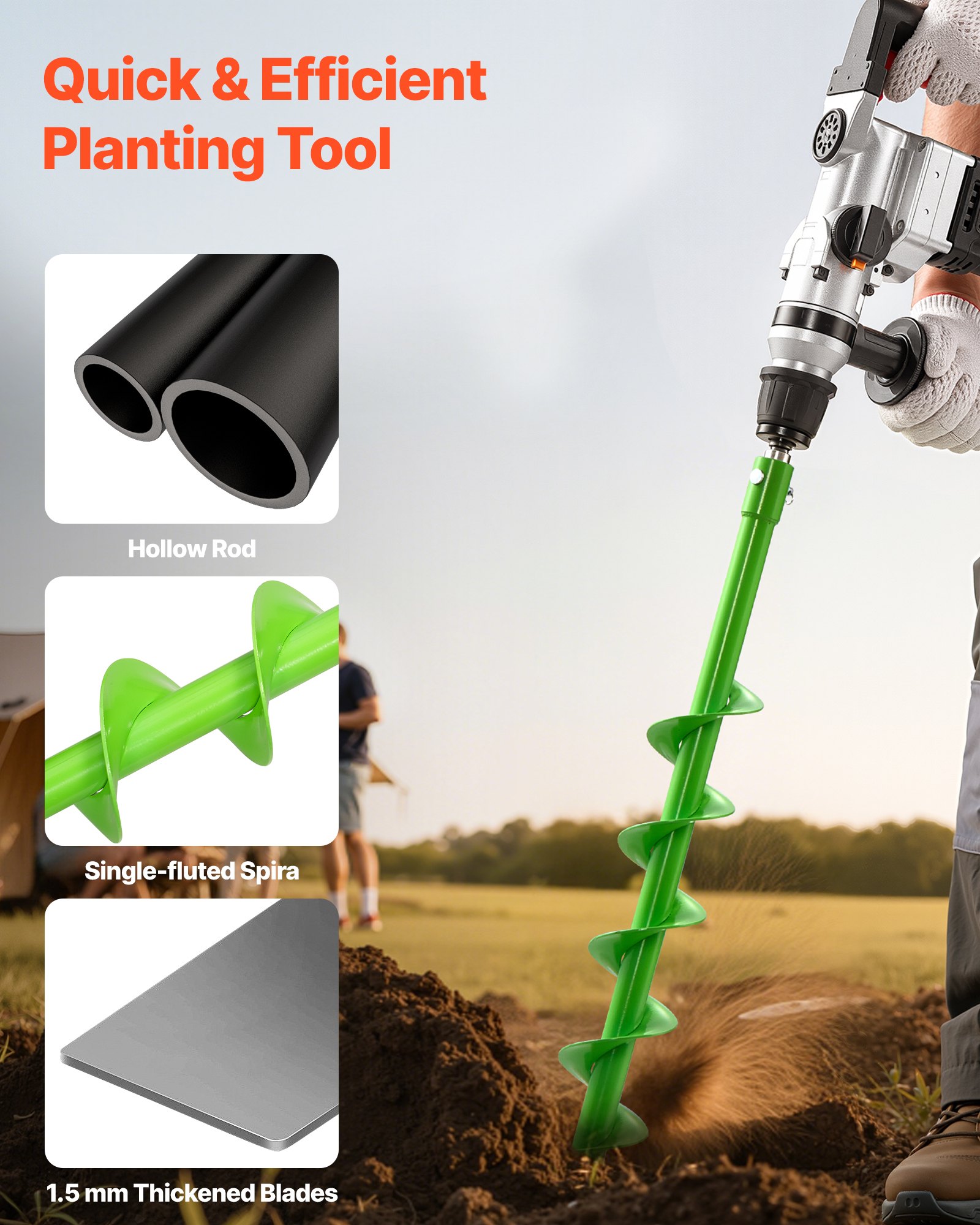 VEVOR Auger Drill Bit for Planting, Ø3.15" x 31.1" Spiral Drill Bit, Compatible with 0.78" ID Drive Drills, Heavy Duty Bulb Planter Tool, Post Hole Drilling Attachments for Garden Digger Fence