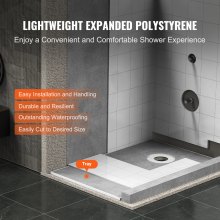 VEVOR Sada sprchového obrubníku, 1524 x 965 mm Sada sprchové vaničky se 160 mm přesazeným odtokem, Lehká EPS sprchová instalační souprava se 2 voděodolnými utěrkami, Spádové tyče sprchové vaničky vhodné do koupelny